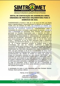 EDITAL DE CONVOCAÇÃO - AGO - PREVISÃO ORÇAMENTÁRIA P EXERCÍCIO-2022.